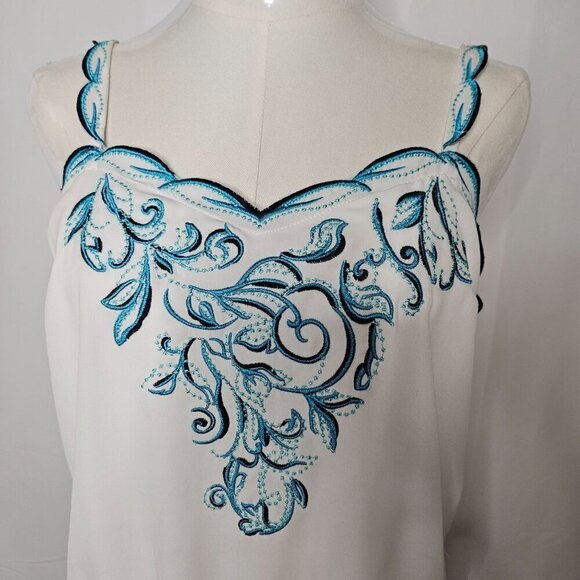White House Black Market Small Boho Turquoise Embroidered Top Camisole - Picture 2 of 7